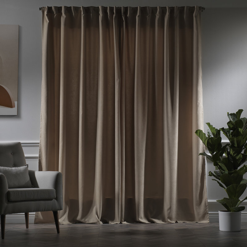 Paire de rideaux obscurcissant avec pattes de couleur unie, Beige, 52" W x 108" L