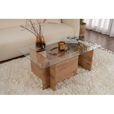 Modern Coffee Table with 100% Tempered Glass Top, 41.3 x 15.7 x 25.6 inches | Durable 100% Melamine Coated Particle Board Frame, Elegant Design for Living Room & Contemporary Spaces