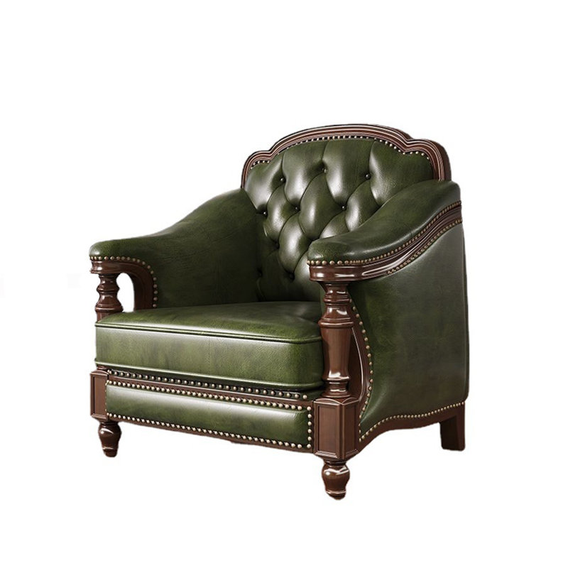 American Retro Style Solid Wood Leather Chair Leather Armchair