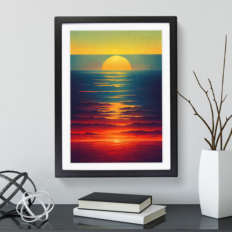 Sunset Watercolour Art No.6 - Print, 46cm H x 34cm W, No Matte, Black Framed Paper