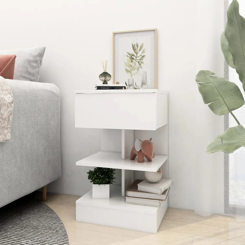 Gilliane Bedside Cabinet 40x35x65 cm Engineered Wood, White, Individual, White