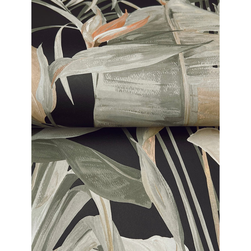 Papier peint cabana tropical corail, Noir