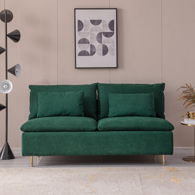 Modern Sofa  Armless Loveseat Couch,Armless Settee Bench, Emerald Cotton Linen-59.8''