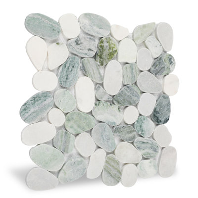 Diflart Natural Sliced Pebble Stone Tile, Emerald Green Oval, 4 Sheets
