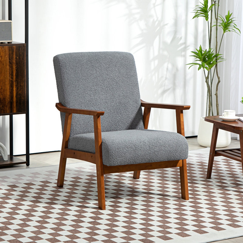 Armchair With Wide Seat, Boucle Accent Chair, Thick Padded Occasional Chair With Solid Wood Frame For Living Room Bedroom Home Office Reception Balcony,