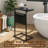 C-Shaped Coffee Table, Small And Sturdy Sliding Sofa Table With Metal Frame For Living Room And Bedroom, Sofa Side Table With Storage Pocket, Black