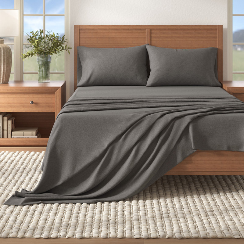 Ensemble de draps en flanelle de coton mélangé Raye, Très grand, Olive chiné