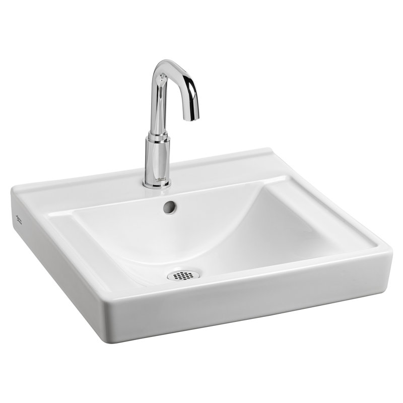 White Ceramic Wall-Mount Rectangular Bathroom Sink with Overflow