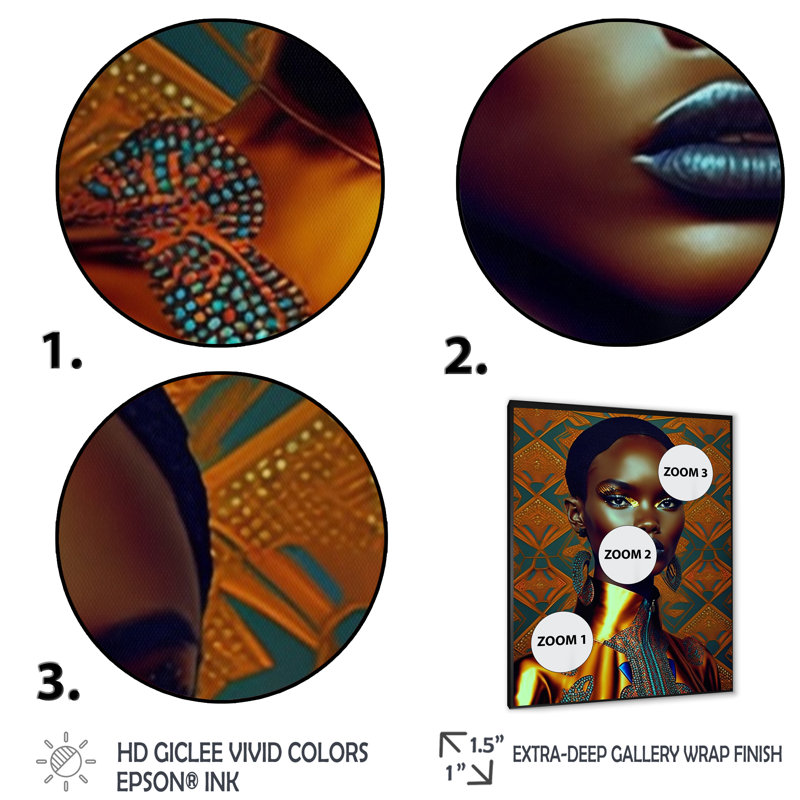 «Exquiste African Woman Design II», reproduction sur toile, Cadre photo noir, H 20 po x l 12 po x P 1 po