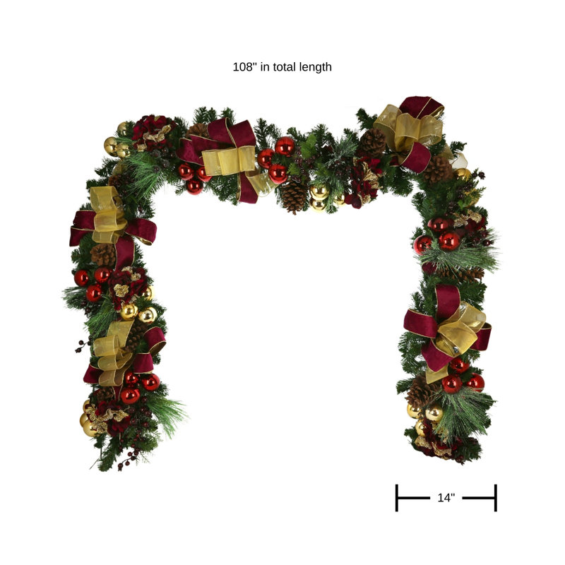 9'' Holiday Garland Decorated With Hydrangeas, Ornaments And Ribbon