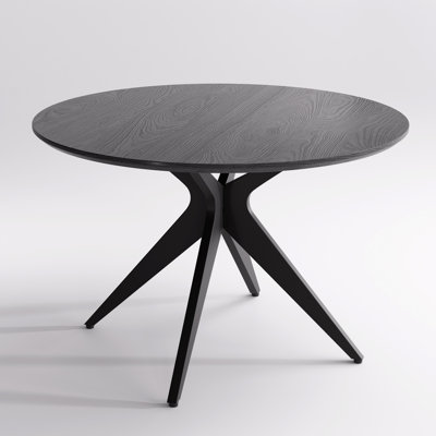 45.3" W 4-Person Round Solid Wood Dining Table With Metal Legs