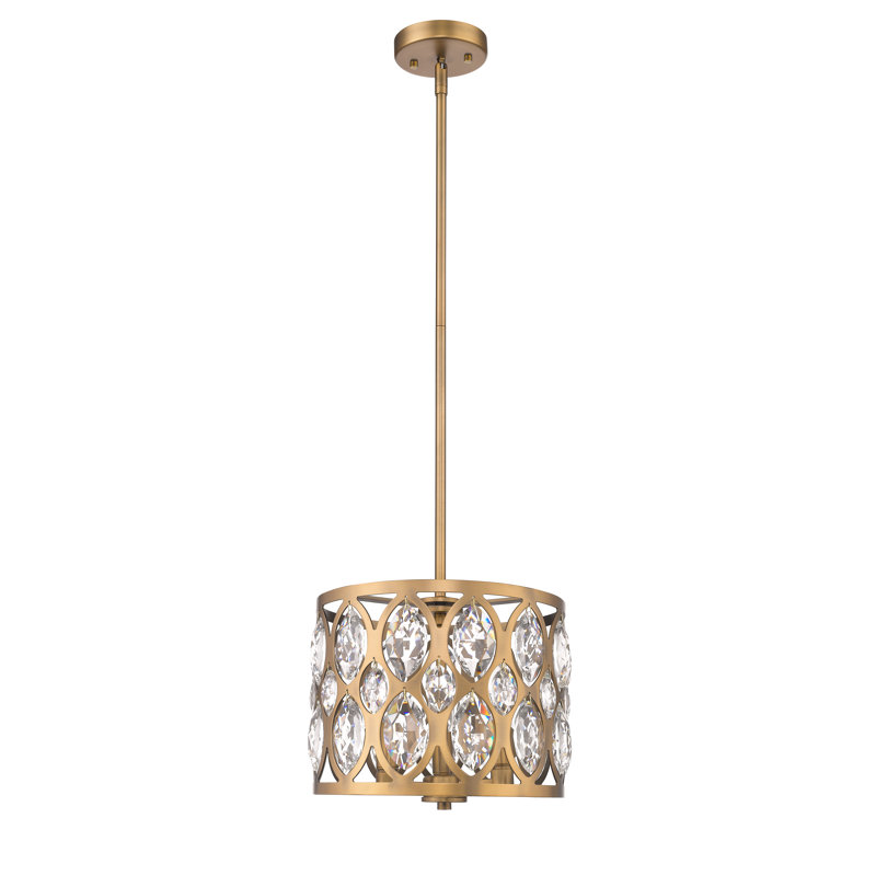 Lustre cylindrique unique / remarquable à 3 lumières avec accents de cristal Delphina, H 9 po x l 12 po x P 12 po