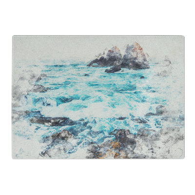 Tempered Glass the Ocean Against the Rock Chopping Board