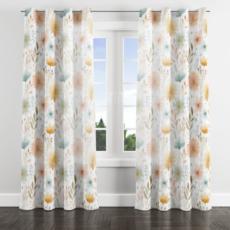 Floral Curtains for bedroom - Yellow Four Seasons Bloom Velvet Grommet Curtain - 1 Panel, 52" W x 63" L, Silver Grommets