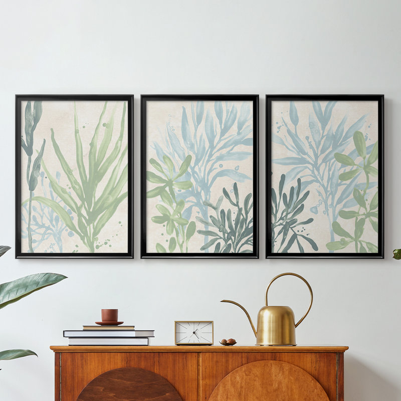 Swaying Seagrass I - Toile tendue avec châssis sur mesure - 3 pièces, H 15 po x l 19 po, Noir