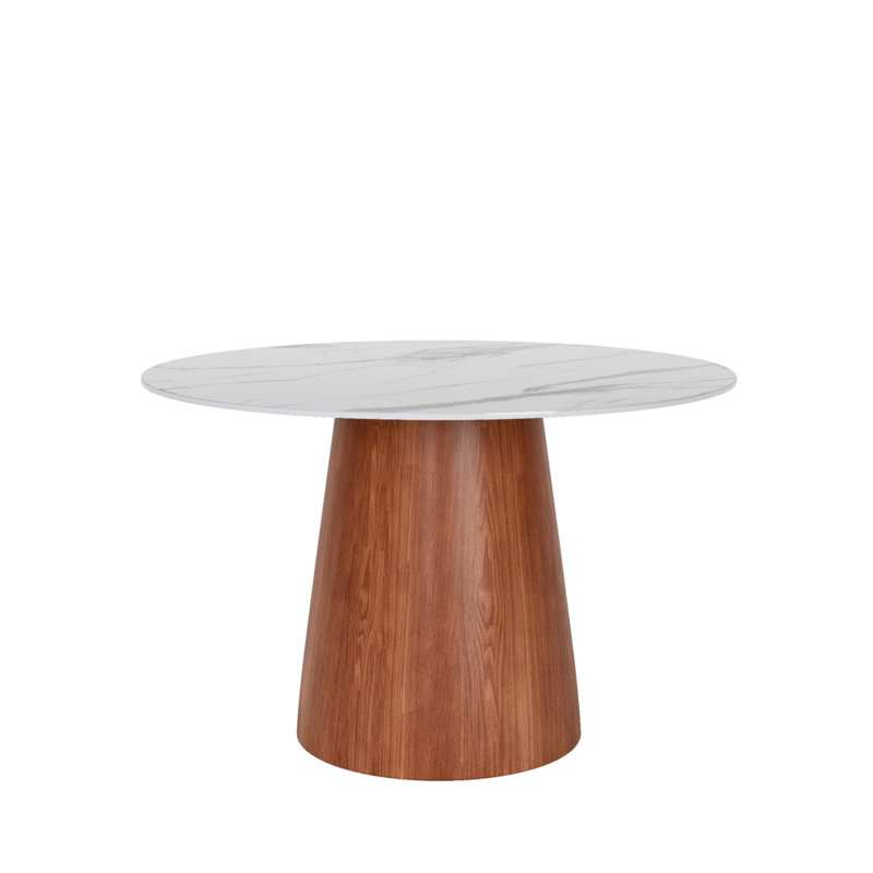 Petite table de salle à manger ronde sur pied en bois massif de 43 po pour 2 à 4 personnes - blanc gris, Blanc, Noyer