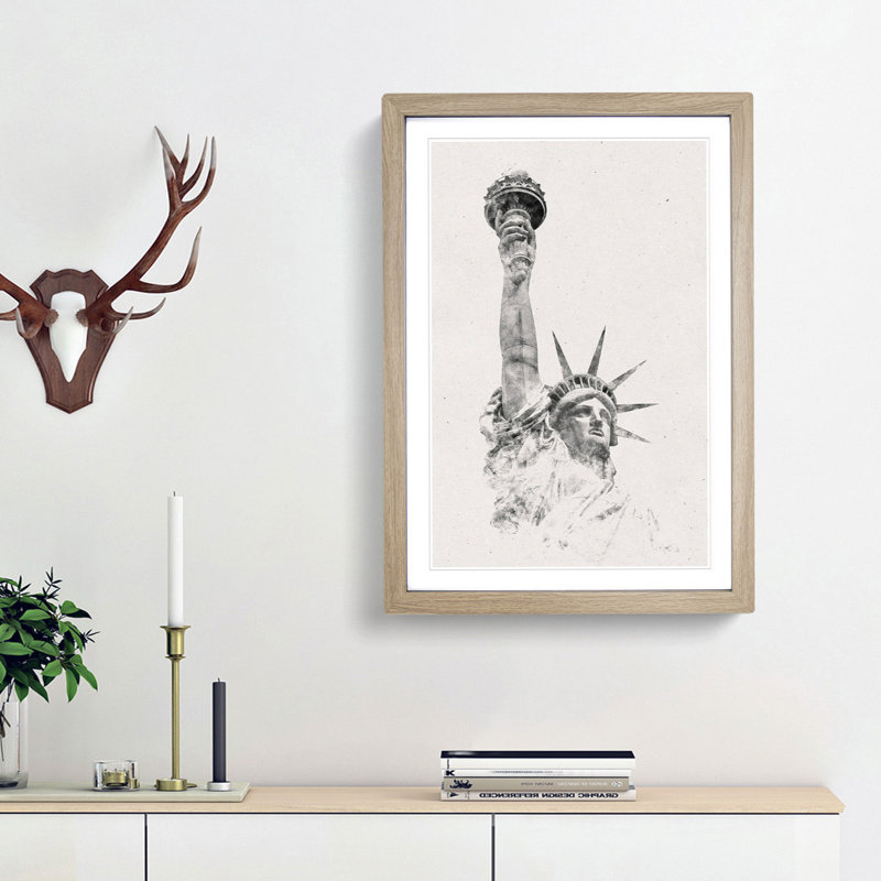 Statue of Liberty in New York City Abstract - Picture Frame Graphic Art Print, 63cm H x 45cm W x 2cm D, Oak Framed