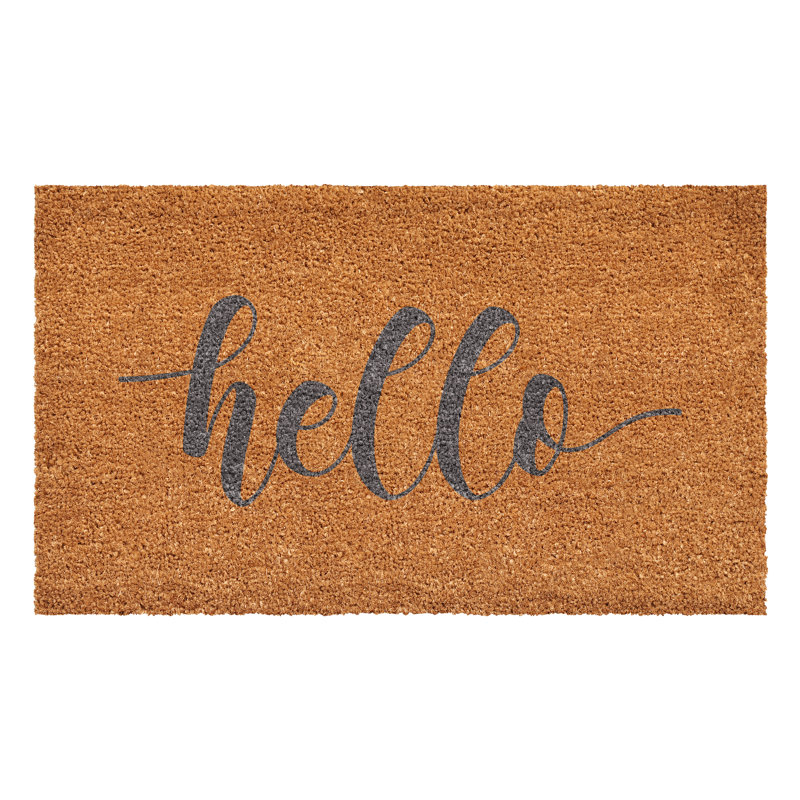 Hello Script Non-Slip Indoor Outdoor Door Mat, 24" W x 48" L, Gray