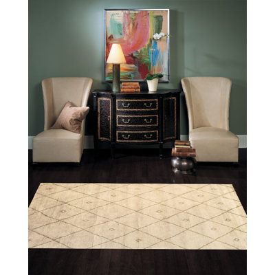 Moroccan Wool Geometric Area Rug in Ivory