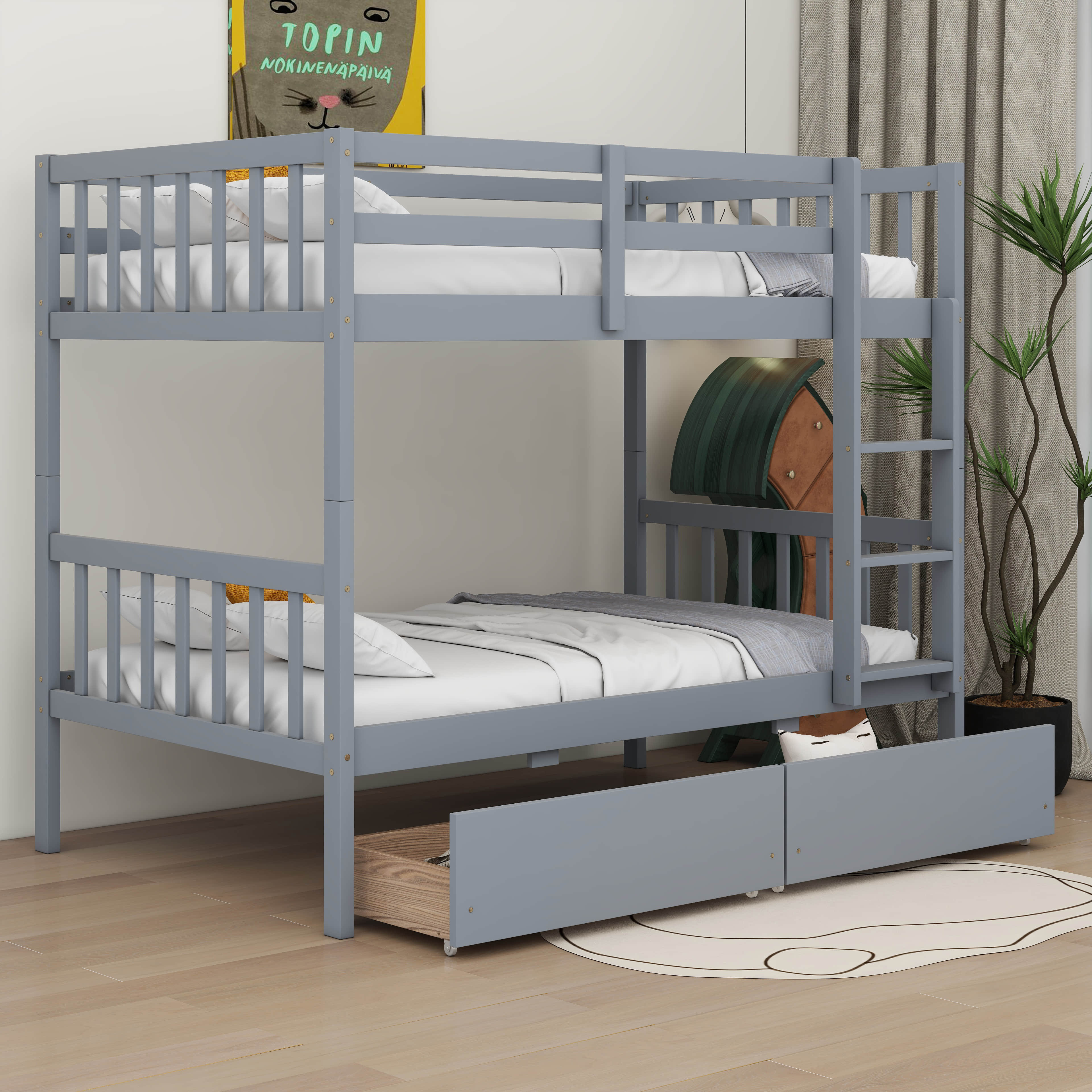 Harriet Bee Twin Over Twin Bunk Bed With Storage Drawers | Wayfair