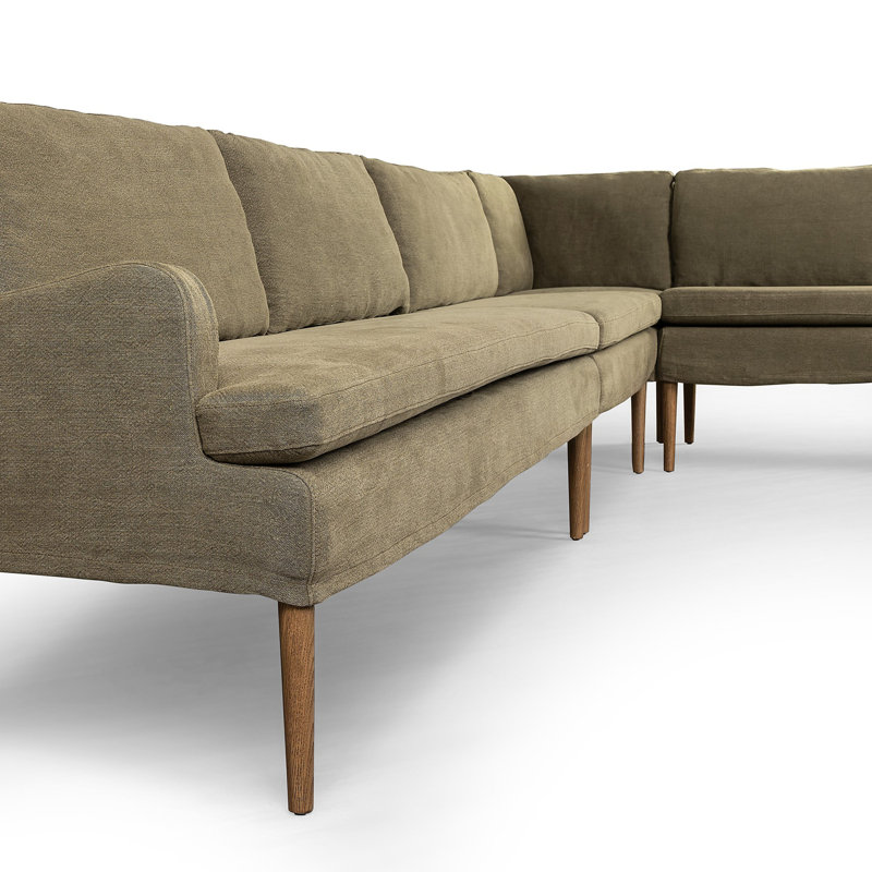 Aurelia 4-Piece Sectional, Right Hand Facing, Broadway Olive Linen, 34.5" H x 137.5" W x 76" D