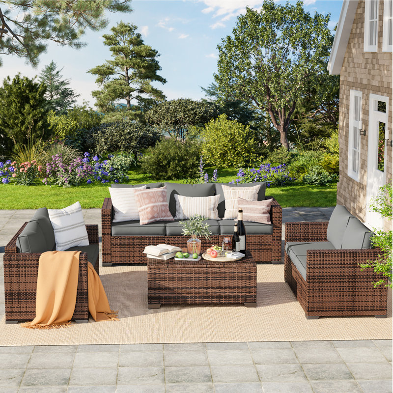 Azoriah 7-Person Wicker Outdoor Seating Group with Storage, Gray