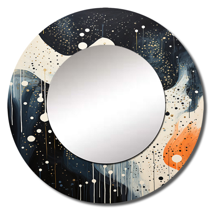 Collage profond de scènes marines profondes - décor de miroir mural unique coraux, grand miroir rond gris, impression d'art en métal