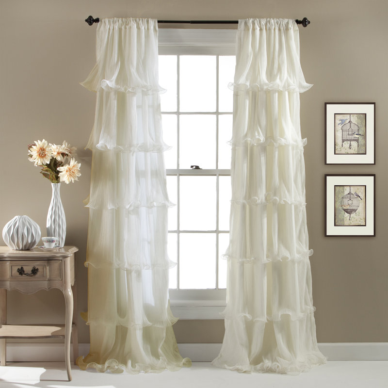 Ivory Sheer Ruffled Polyester Rod Pocket Window Panel, 54" x 84"