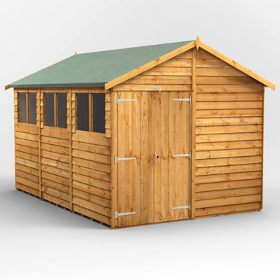 Powersheds 12 x 8ft Timber Overlap Garden Shed, Double Doors