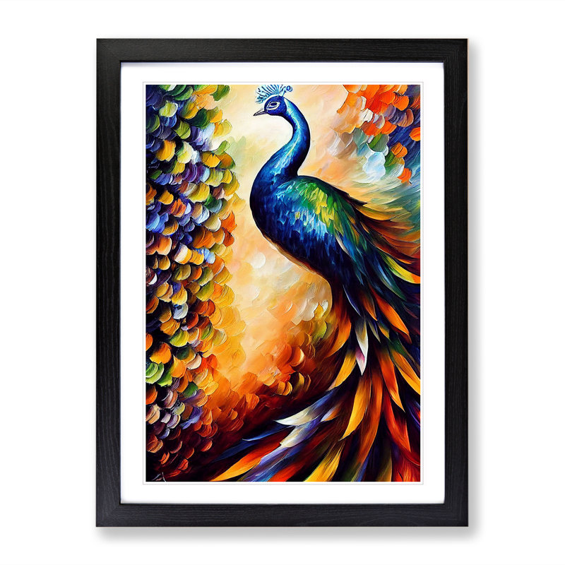 Peacock Portrait No.4 - Wall Art, Black Framed Paper, 66cm H x 48cm W, White