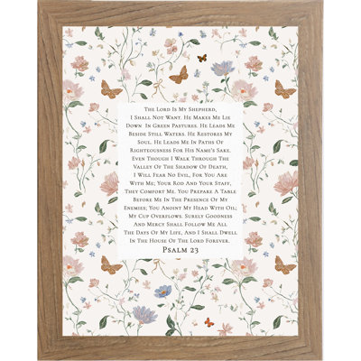 Art mural encadré de psaume 23 - Le Lord Is My Shepherd Floral Scripture Decor - vertical mural Christian