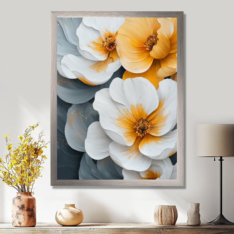 Beaman - Floral Canvas Art Print, H 32 po x l 16 po, Argent argent, Reproduction encadrée sans passe-partout