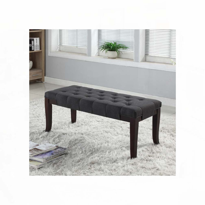 Upholstered Tufted Dining Bench, Gray