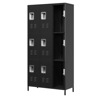 Spacious 9 Door 72"H Metal Lockers In Black - Storage For Office, Gym, , Bedroom Home Cabinet With Lock