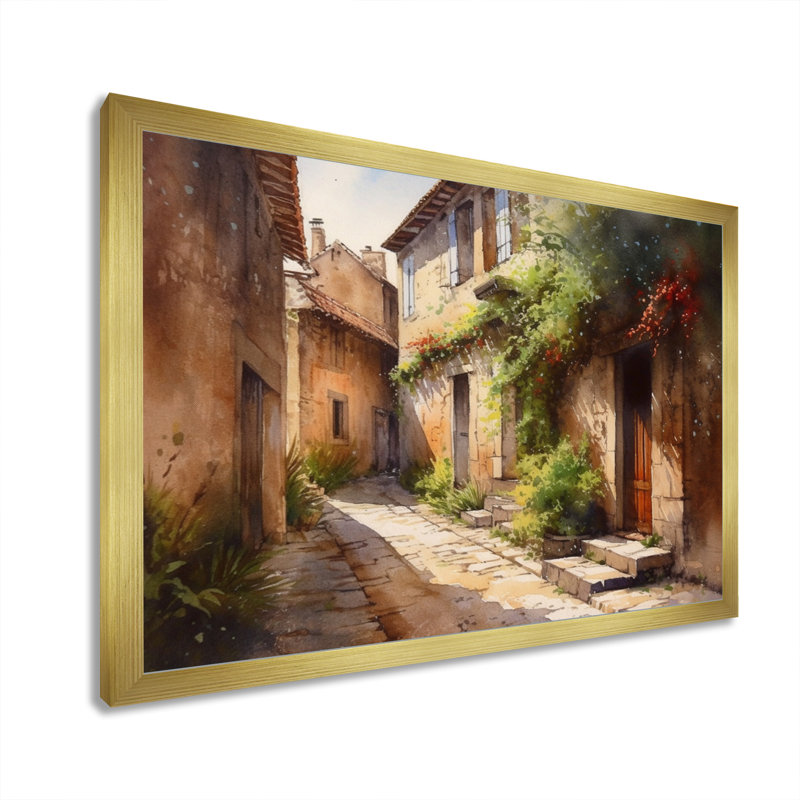 Ritsi, village méditerranéen, rue VIII, sur toile, H 24 po x l 32 po x P 1 po, Encadrement doré