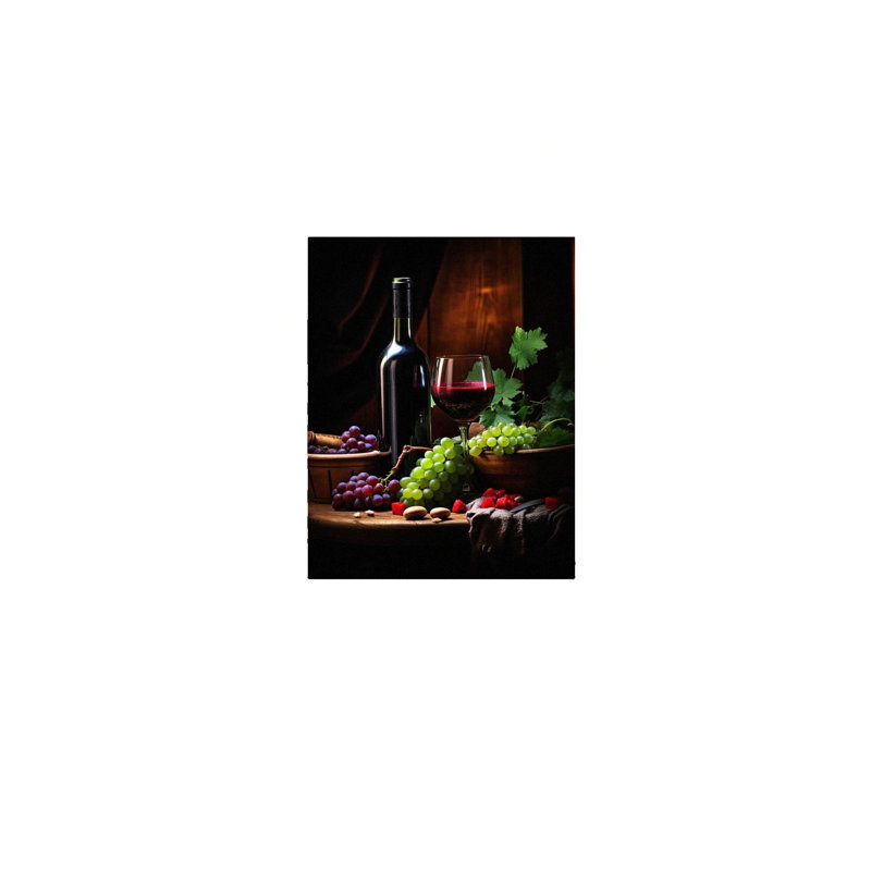 «Galsses & Grapes On A Table», art mural sur toile sans cadre 24 po x 36 po
