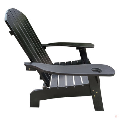 Chaise Adirondack d'extérieur ou d'intérieur en bois avec un trou pour tenir le parasol sur l'accoudoir, noir