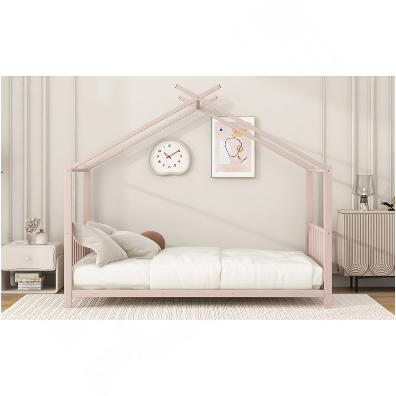 Lit plateforme simple en métal, rose, Rose