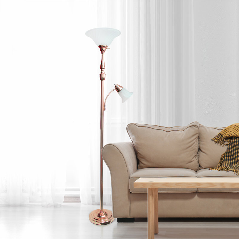 Hoehn 71.75'' Torchiere Floor Lamp, Rose Gold, White