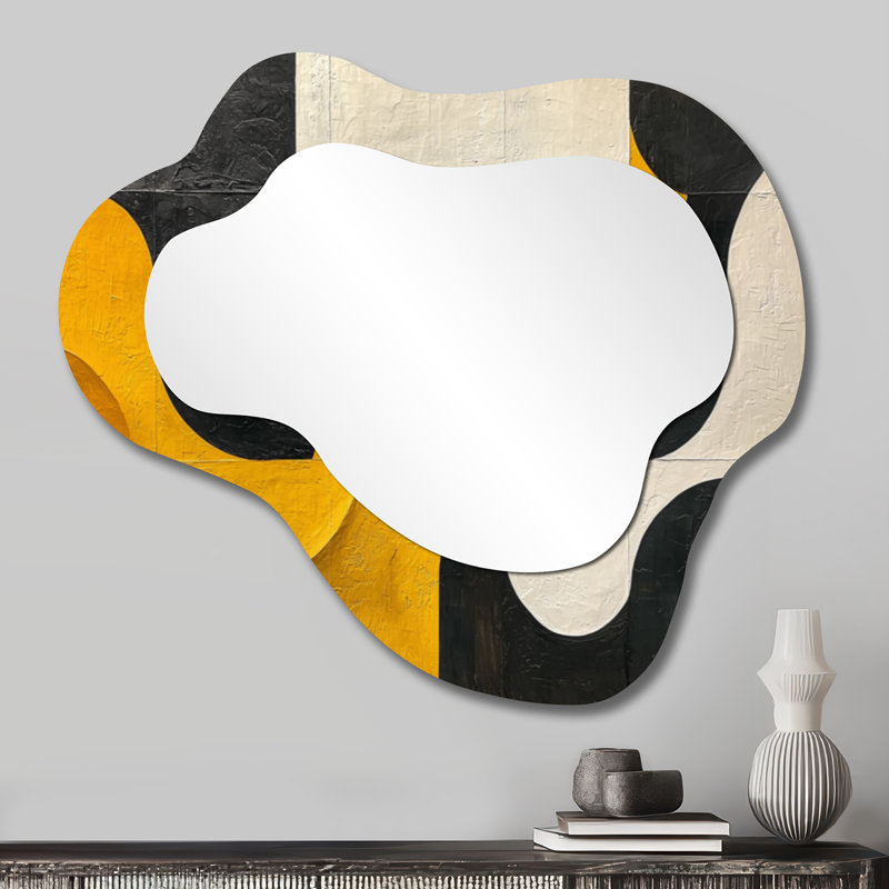 Gris et noir formes abstraites Reflections I - miroir mural décoratif formes abstraites nuage, miroir de coiffeuse moderne, imprimé sur métal