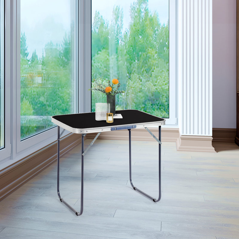 2.3Ft. Brown Rectangular  Patio Folding Table Aluminum, Black