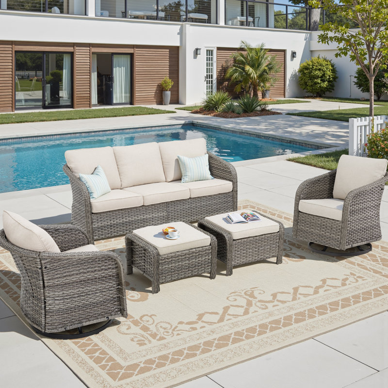 Patio Furniture Set, 5 Pieces Outdoor Conversation Set, All Weather Wicker Patio Furniture