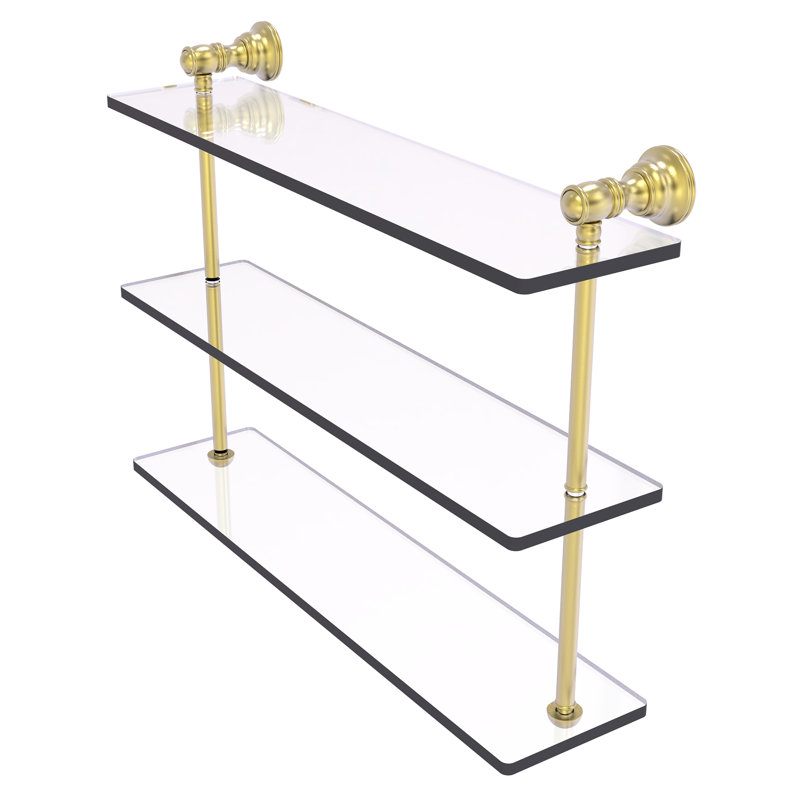 Freyja 3 Piece Glass with Towel Bar, Satin Brass, 16" H x 22" W x 5.54" D