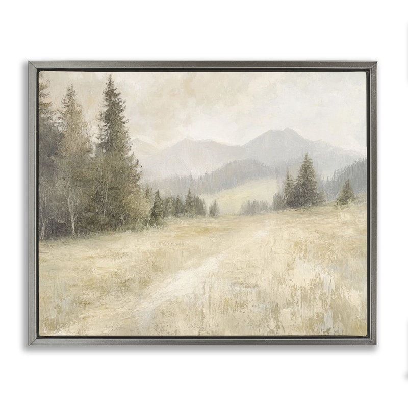 Cadre flottant «Fog on Mountain Valley», conception par Petal Prints Design, Cadre flottant gris lustré, H 17 po x l 21 po
