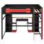 Lit mezzanine double en bois avec bureau, lumière DEL RVB, charge USB, armoire et armoires de rangement, rouge