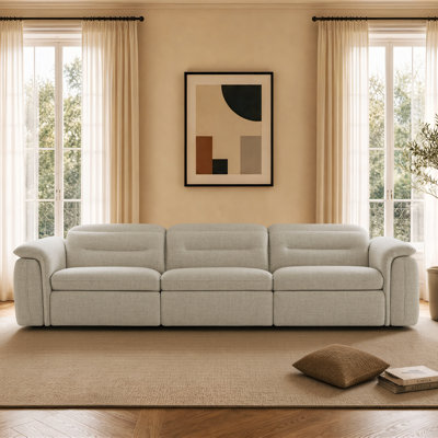 123.6″ Zero-Wall Bauhaus Power Recliner Sofa with 2 Power Seats + 1 Fixed Seat — 4.25″ Clearance