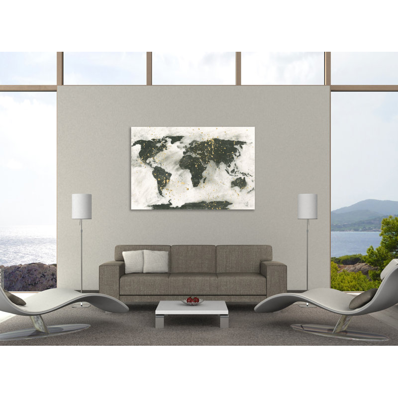 «World Map Gold Speckle», toile tendue par Chris Paschke, H 32 po x l 48 po x P 1,5 po
