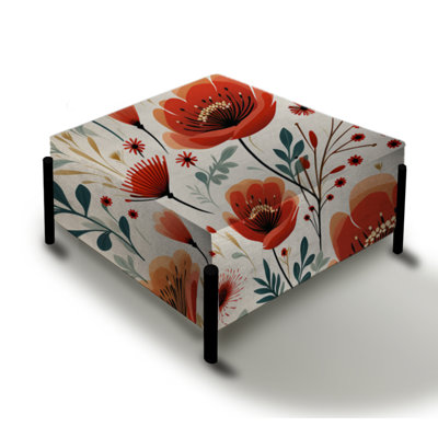 Red Coastal Serene Floral Pattern - Floral Large Square Ottoman