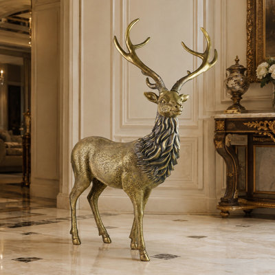 Large Bronze-Finish Reindeer Statue, 30.70" Majestic Standing Deer Resin Figurine, Elegant Holiday Decor for Halloween, Christmas, Living Room, Hallway & Garden