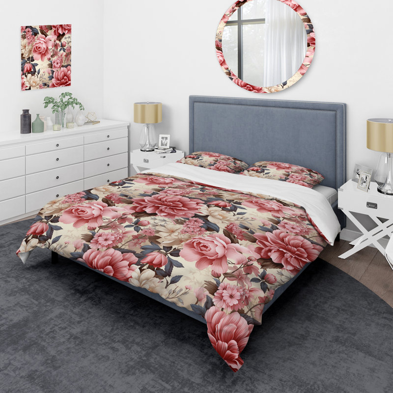 Literie rétro avec motif victorien III, Housse de couette simple + 1 taie décorative stan